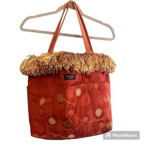 Bagolitas by Janice Bags Rust Gold Circle Fringe Brocade Tote Bag Purse